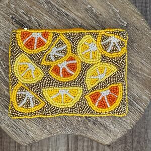 Beaded Coin Purse Orange Citrus Gold Wallet Travel Pouch Womens Accessories NEW!